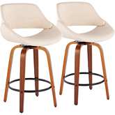 Fabrico 26" Counter Stool in Cream Leatherette, Walnut Finish & Black (Set of 2)